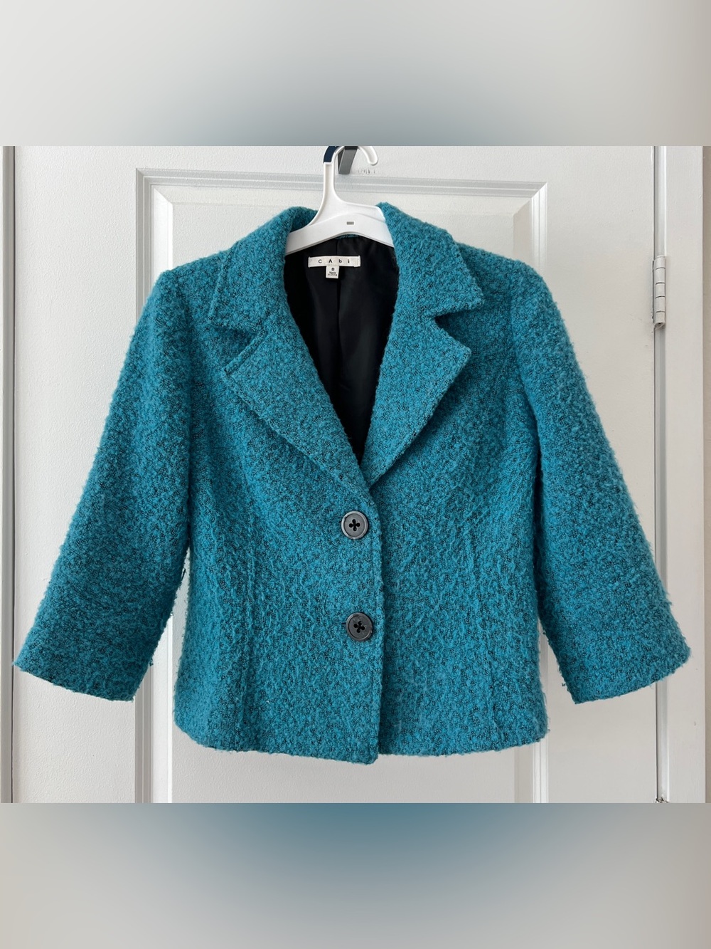 Cabi Dylan Jacket Blue Textured Tweed Knit Two Button Blazer Medium 186